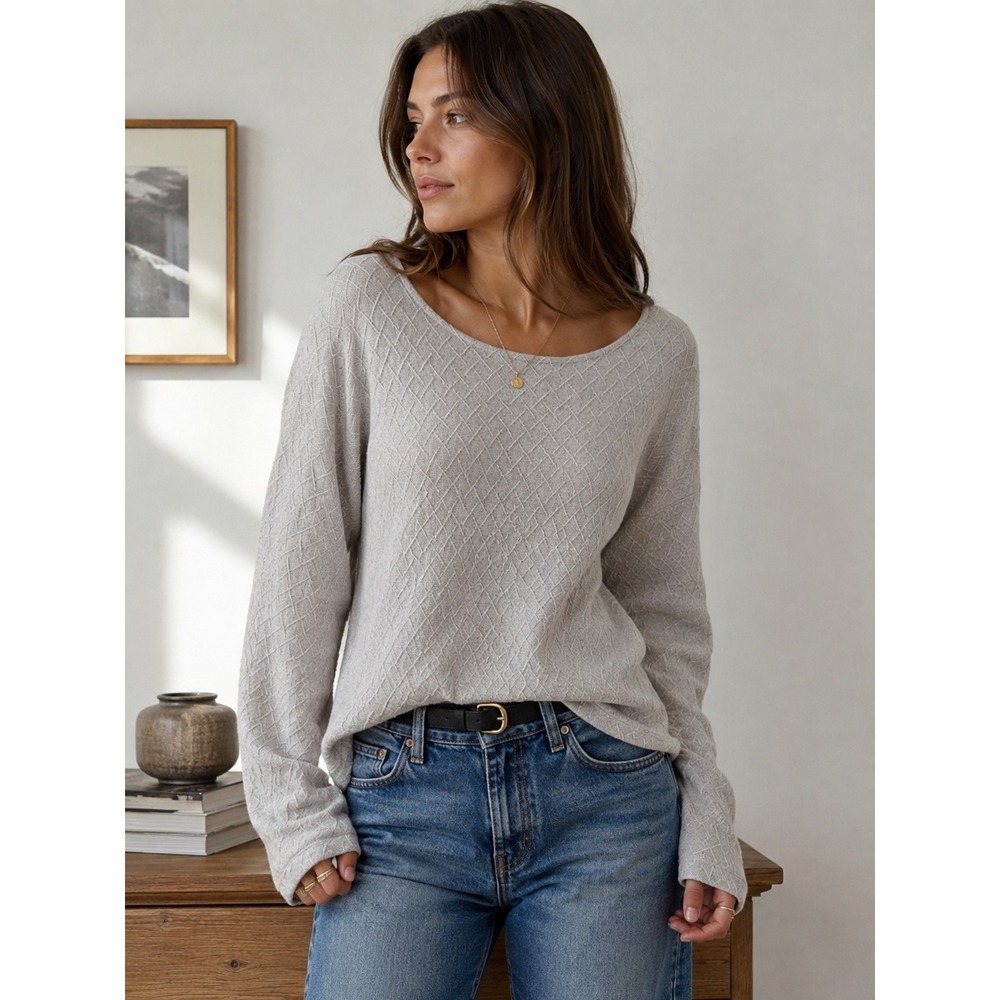 Mario Serrani Italy Super Soft Gray Textured Diamond Knit Scoop Neck Top Sz XXL